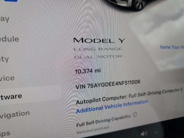 Photo 9 from auction – 2022 TESLA MODEL Y with VIN 7SAYGDEE4NF511006