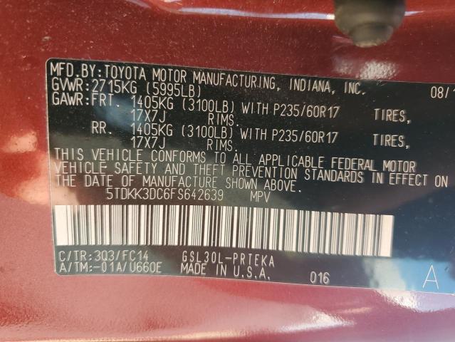 Photo 14 from auction – 2015 TOYOTA SIENNA LE with VIN 5TDKK3DC6FS642639