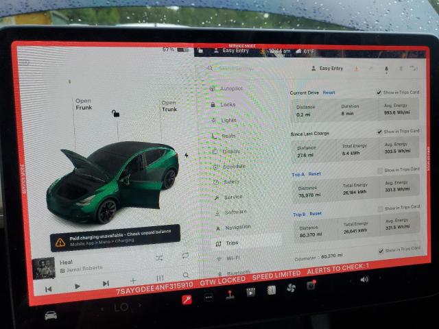 Photo 9 from auction – 2022 TESLA MODEL Y with VIN 7SAYGDEE4NF315910