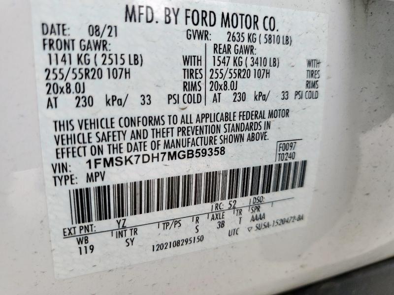 Photo 14 from auction – 2021 FORD EXPLORER X with VIN 1FMSK7DH7MGB59358