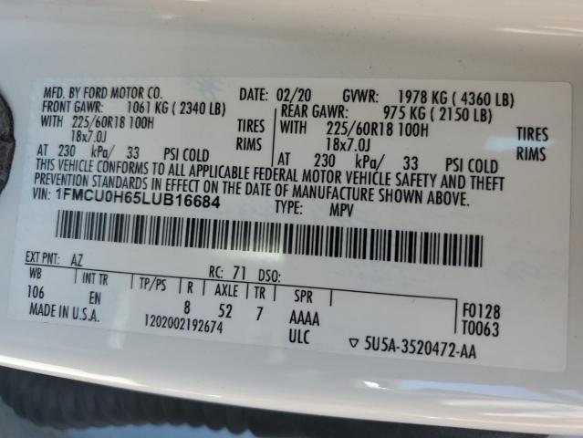 Photo 14 from auction – 2020 FORD ESCAPE SEL with VIN 1FMCU0H65LUB16684