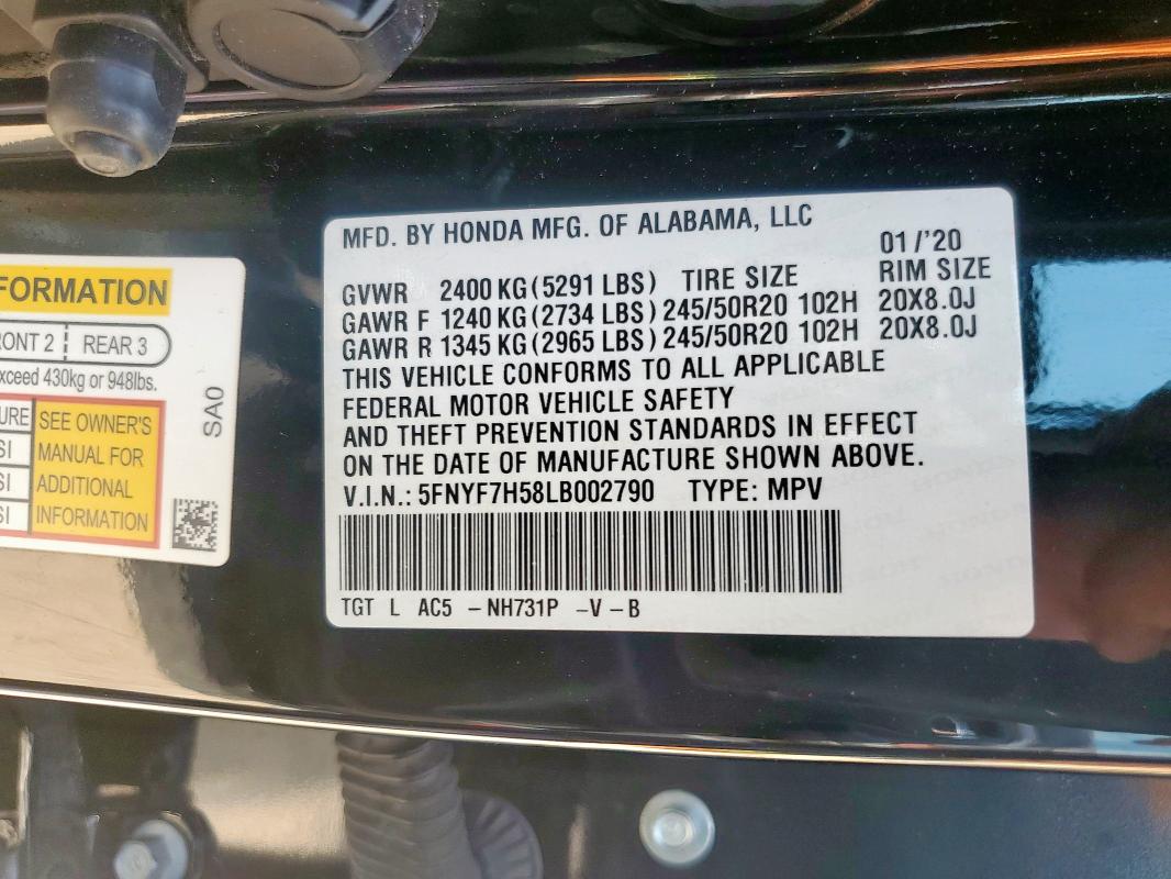 Photo 14 from auction – 2020 HONDA PASSPORT E with VIN 5FNYF7H58LB002790