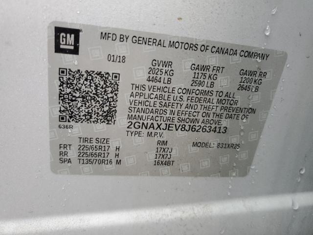 Photo 14 from auction – 2018 CHEVROLET EQUINOX LT with VIN 2GNAXJEV8J6263413