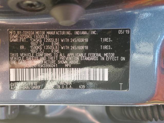 Photo 14 from auction – 2019 TOYOTA HIGHLANDER with VIN 5TDBZRFH5KS996041