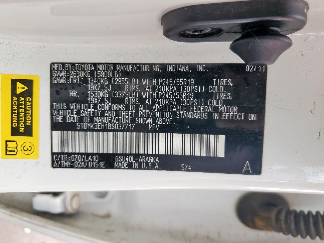 Photo 14 from auction – 2011 TOYOTA HIGHLANDER with VIN 5TDYK3EH1BS037717