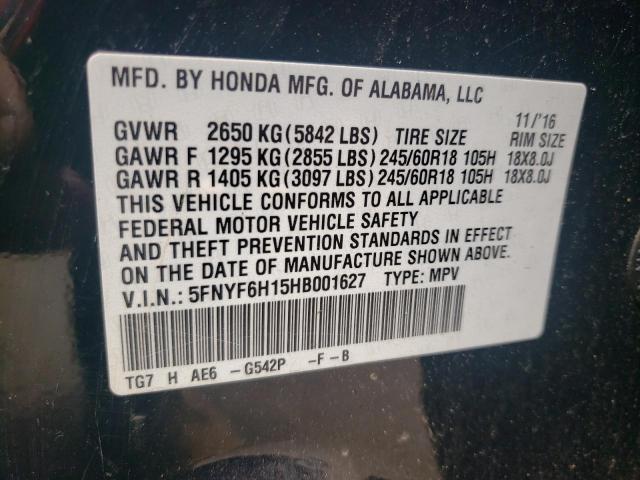 Photo 14 from auction – 2017 HONDA PILOT LX with VIN 5FNYF6H15HB001627