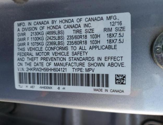 Photo 10 from auction – 2017 HONDA CR-V EX with VIN 2HKRW2H56HH604121