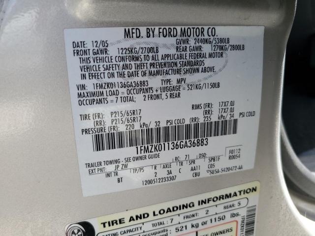 Photo 14 from auction – 2006 FORD FREESTYLE with VIN 1FMZK01136GA36883