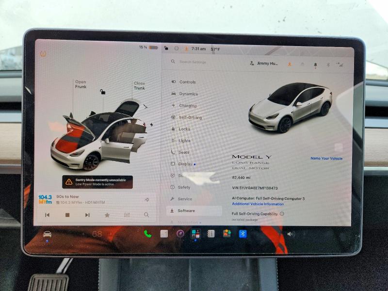 Photo 9 from auction – 2021 TESLA MODEL Y with VIN 5YJYGAEE7MF138473