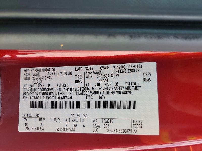 Photo 14 from auction – 2016 FORD ESCAPE with VIN 1FMCU0J99GUA49744