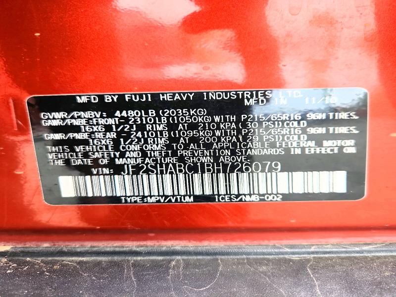 Photo 14 from auction – 2011 SUBARU FORESTER with VIN JF2SHABC1BH726079