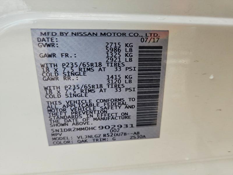 Photo 14 from auction – 2017 NISSAN PATHFINDER with VIN 5N1DR2MM0HC902931