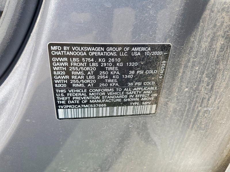 Photo 14 from auction – 2021 VOLKSWAGEN ATLAS with VIN 1V2PR2CA7MC537665