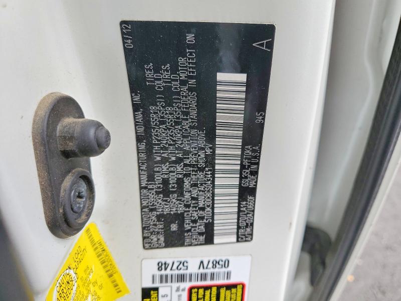 Photo 14 from auction – 2012 TOYOTA SIENNA with VIN 5TDDK3DC8CS043441