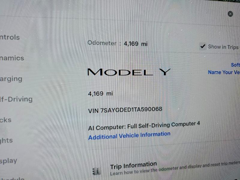 Photo 9 from auction – 2026 TESLA MODEL Y with VIN 7SAYGDED1TA590068