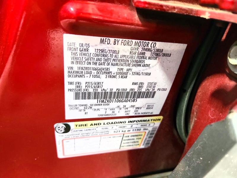Photo 14 from auction – 2006 FORD FREESTYLE with VIN 1FMZK01106GA04585