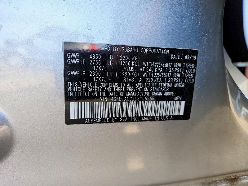 Photo 14 from auction – 2020 SUBARU OUTBACK with VIN 4S4BTACC2L3105956