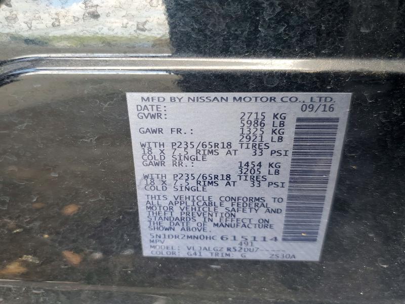 Photo 14 from auction – 2017 NISSAN PATHFINDER with VIN 5N1DR2MN0HC615114