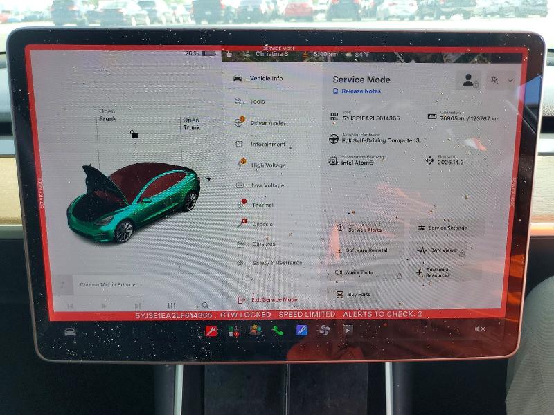 Photo 9 from auction – 2020 TESLA MODEL 3 with VIN 5YJ3E1EA2LF614365