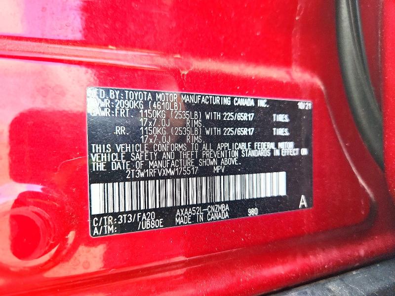 Photo 14 from auction – 2021 TOYOTA RAV4 with VIN 2T3W1RFVXMW175517