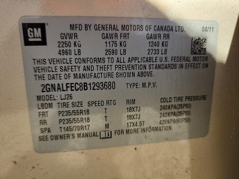 Photo 14 from auction – 2011 CHEVROLET EQUINOX with VIN 2GNALFEC8B1293680