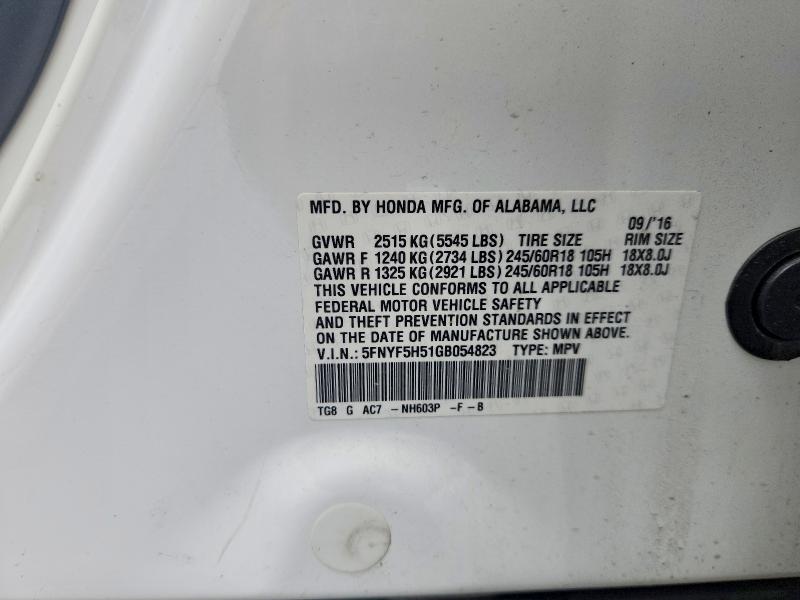 Photo 14 from auction – 2016 HONDA PILOT with VIN 5FNYF5H51GB054823