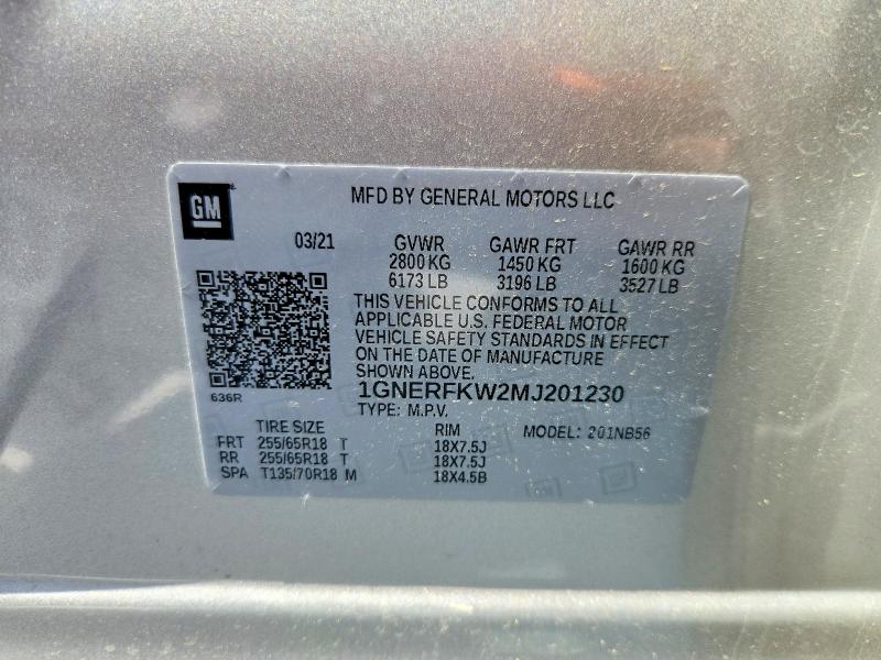 Photo 14 from auction – 2021 CHEVROLET TRAVERSE with VIN 1GNERFKW2MJ201230