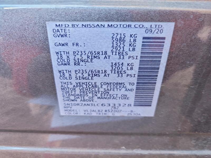 Photo 14 from auction – 2020 NISSAN PATHFINDER with VIN 5N1DR2AN3LC633328