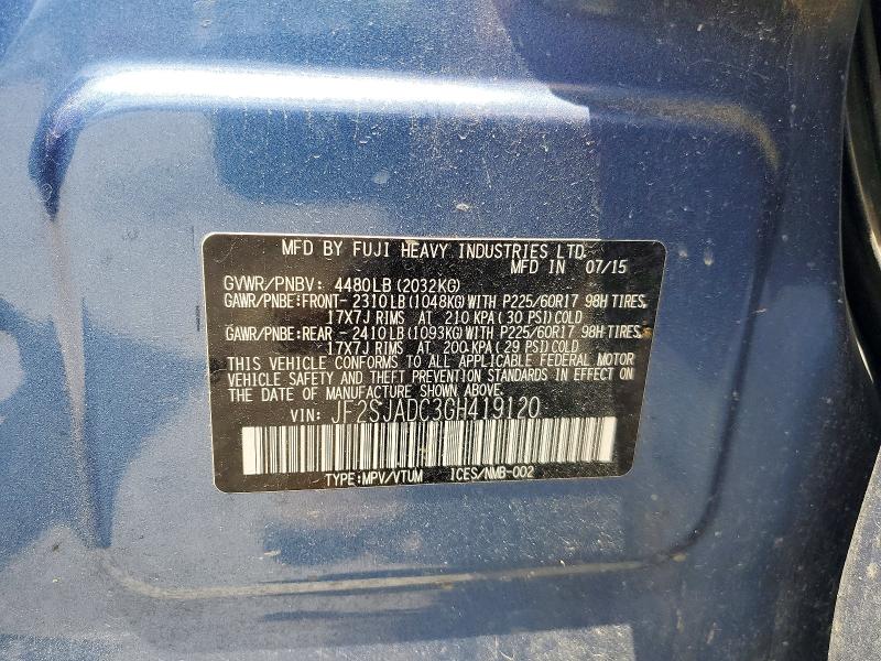 Photo 14 from auction – 2016 SUBARU FORESTER with VIN JF2SJADC3GH419120