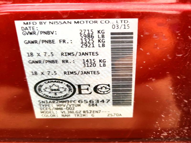 Photo 14 from auction – 2015 NISSAN PATHFINDER with VIN 5N1AR2MM9FC656347