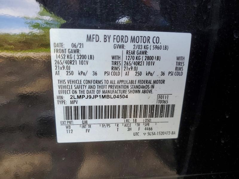 Photo 14 from auction – 2021 LINCOLN NAUTILUS with VIN 2LMPJ9JP1MBL04504