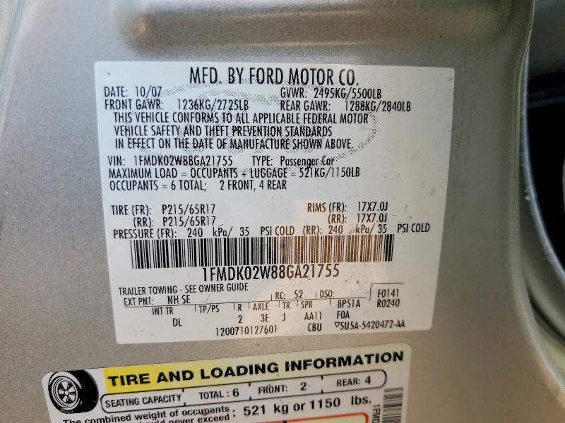 Photo 14 from auction – 2008 FORD TAURUS X with VIN 1FMDK02W88GA21755