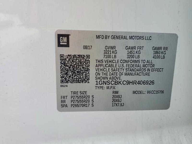 Photo 14 from auction – 2017 CHEVROLET TAHOE with VIN 1GNSCBKC9HR406926