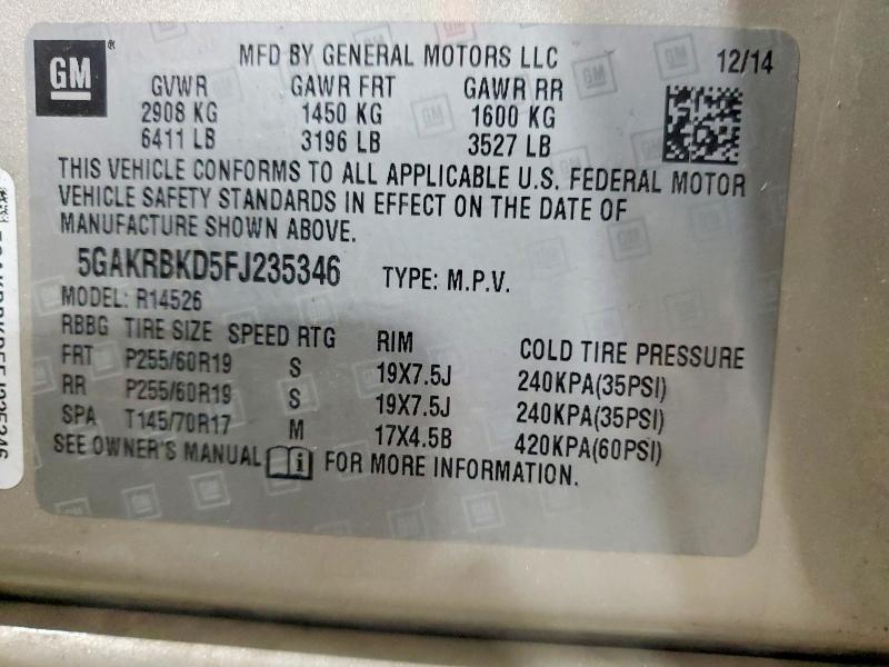 Photo 14 from auction – 2015 BUICK ENCLAVE with VIN 5GAKRBKD5FJ235346