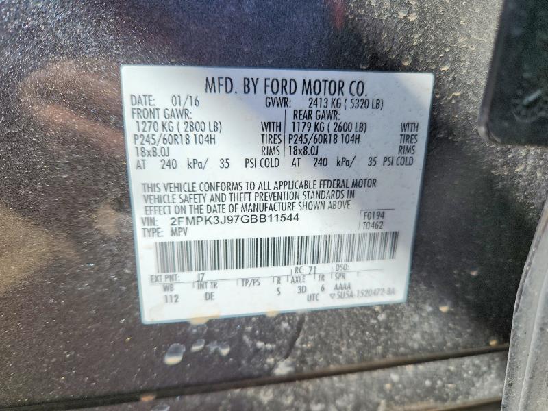 Photo 14 from auction – 2016 FORD EDGE with VIN 2FMPK3J97GBB11544