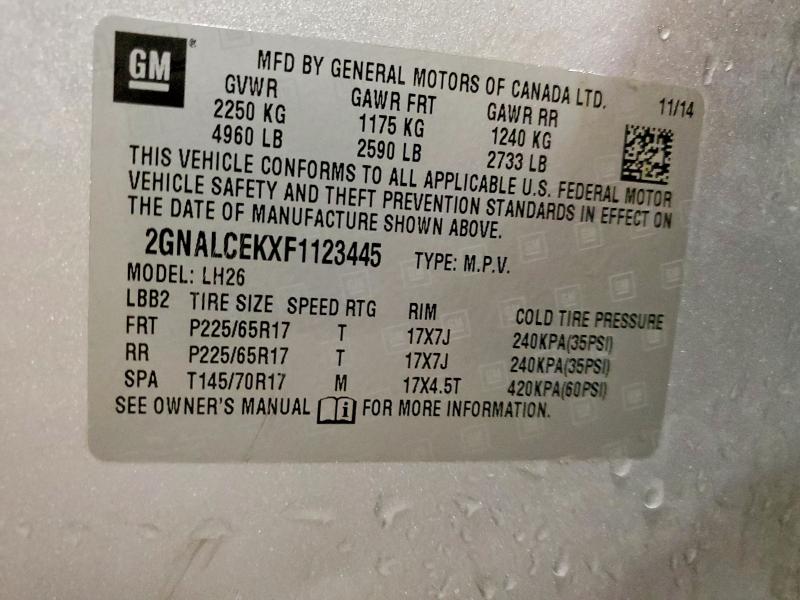 Foto 14 de la subasta – 2015 CHEVROLET EQUINOX con VIN 2GNALCEKXF1123445