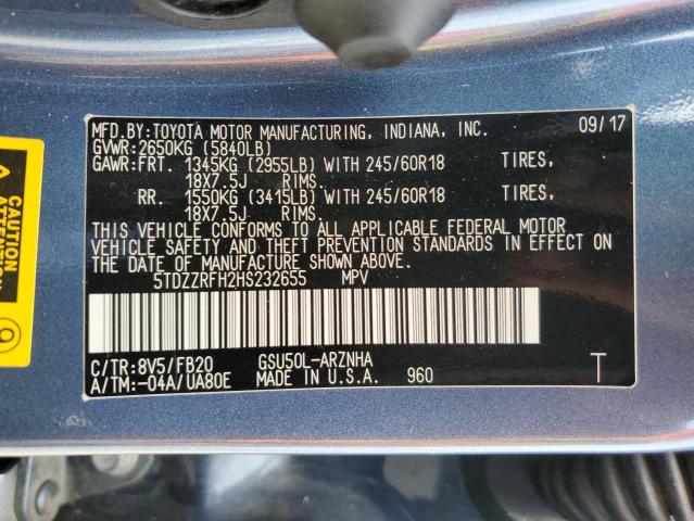 Photo 14 from auction – 2017 TOYOTA HIGHLANDER with VIN 5TDZZRFH2HS232655