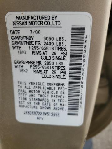 Photo 14 from auction – 2001 NISSAN PATHFINDER with VIN JN8DR07XX1W512653