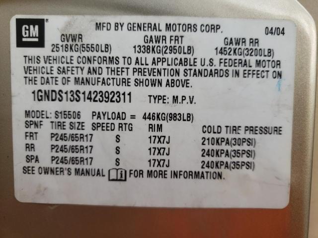 Photo 14 from auction – 2004 CHEVROLET TRAILBLAZE with VIN 1GNDS13S142392311