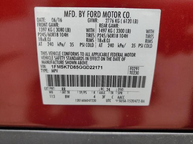 Photo 14 from auction – 2016 FORD EXPLORER X with VIN 1FM5K7D85GGD22171