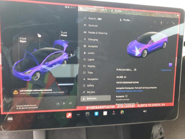 Photo 9 from auction – 2022 TESLA MODEL 3 with VIN 5YJ3E1EA5NF142746