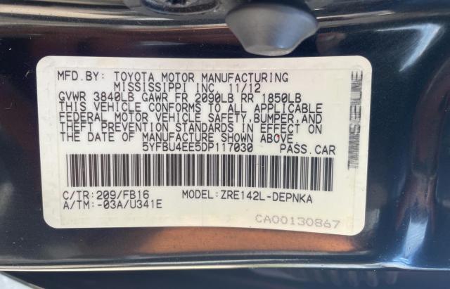 Photo 10 from auction – 2013 TOYOTA COROLLA BA with VIN 5YFBU4EE5DP117030
