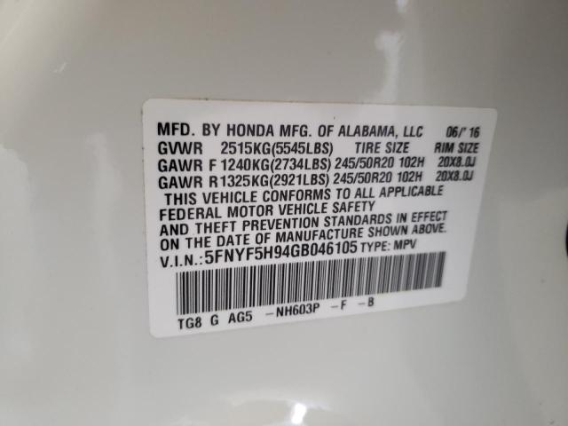 Photo 14 from auction – 2016 HONDA PILOT TOUR with VIN 5FNYF5H94GB046105