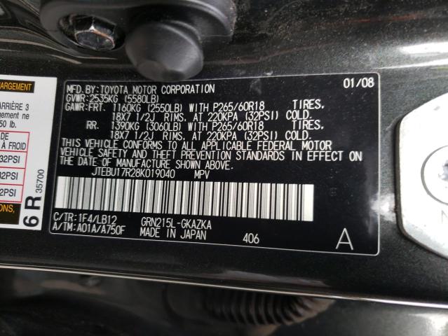 Photo 14 from auction – 2008 TOYOTA 4RUNNER LI with VIN JTEBU17R28K019040