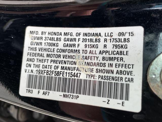 Photo 10 from auction – 2015 HONDA CIVIC LX with VIN 19XFB2F58FE115447