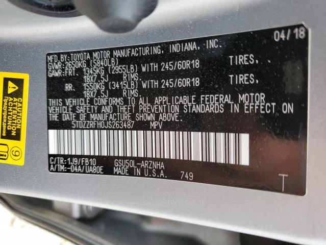 Photo 14 from auction – 2018 TOYOTA HIGHLANDER with VIN 5TDZZRFH0JS263487