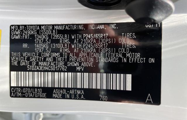 Photo 10 from auction – 2012 TOYOTA HIGHLANDER with VIN 5TDZA3EH4CS017762