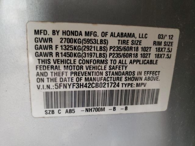 Photo 14 from auction – 2012 HONDA PILOT EX with VIN 5FNYF3H42CB021724