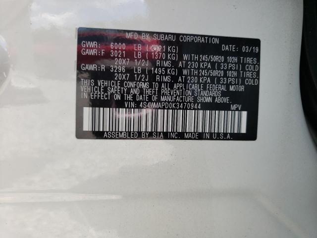 Photo 14 from auction – 2019 SUBARU ASCENT LIM with VIN 4S4WMAPD0K3470944