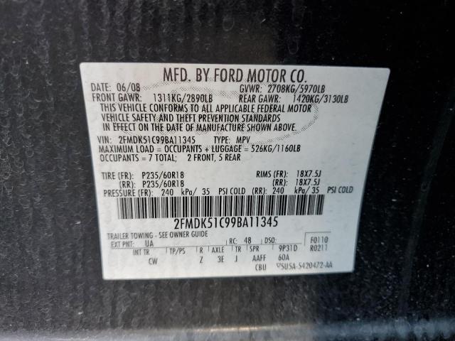 Photo 14 from auction – 2009 FORD FLEX SE with VIN 2FMDK51C99BA11345